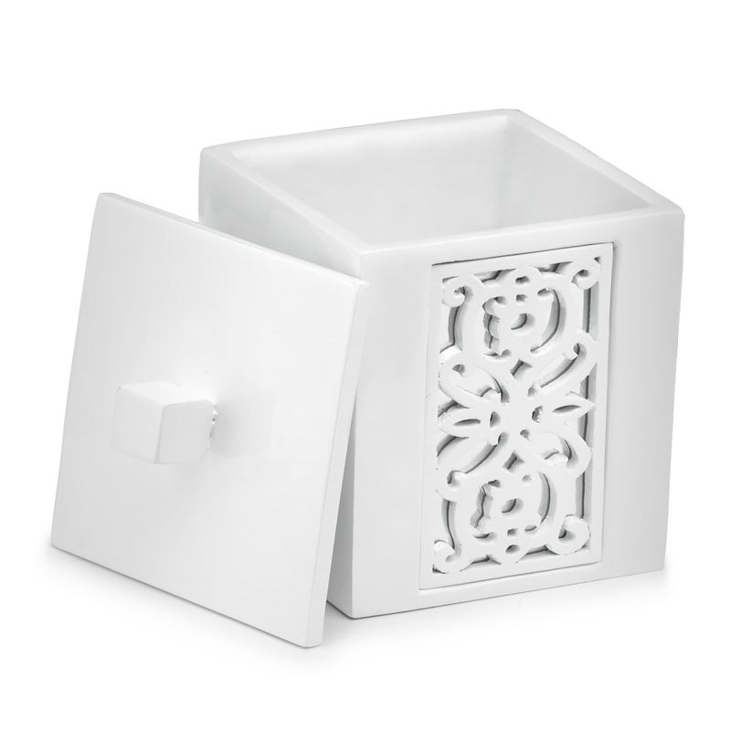 Creative Scents Mirror Janette White Qtip Holder With Lid - Decorative Cotton Ball Jar - Durable Cotton Swab Container - Beautiful Bathroom Vanity Accessories - Elegant Bath Storage - Image 1